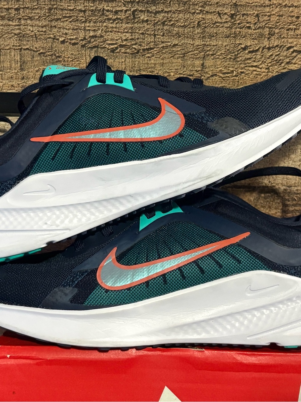 Nike Running Shoes - Black Teal with Coral Swoosh men’s 7, women’s 8.5